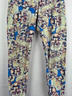 LulaRoe Leggings, Blue with Cream Skull Pattern